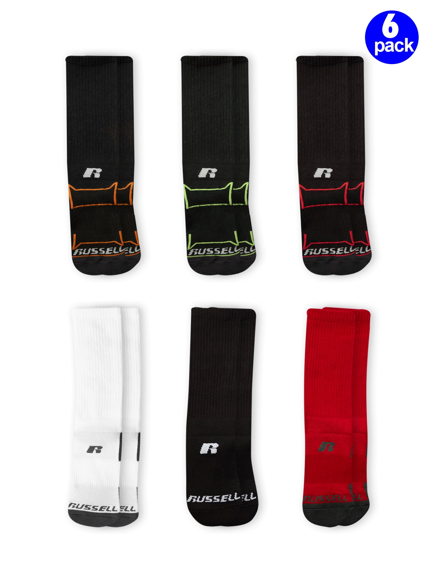 Russell Russell Active Boys Crew Socks 6 Pack Socks