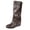 Brown, variant on Womens Multi Metal Buckle Ruched Knee High Boots, Round Toe Low Flat Heel Soft Faux Leather Moto Tall Booties Black 6(37)