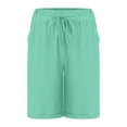 thumbnail image 3 of QATAINLAV Womens Wide Leg Shorts with Pockets Casual Linen Knee Length Bermuda Shorts Loose Fit Drawstring High Waisted Workout Shorts Best Sales Today Mint Green XL, 3 of 4