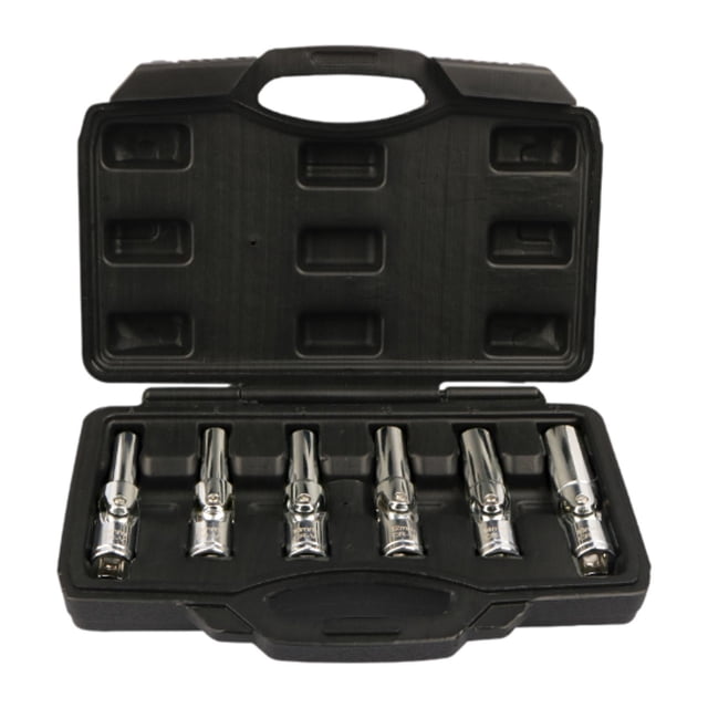 6 vasos para bujías, vasos de junta universal con caja de almacenamiento, anillos de retención de goma, unidad de 3/8 pulgadas para motocicleta