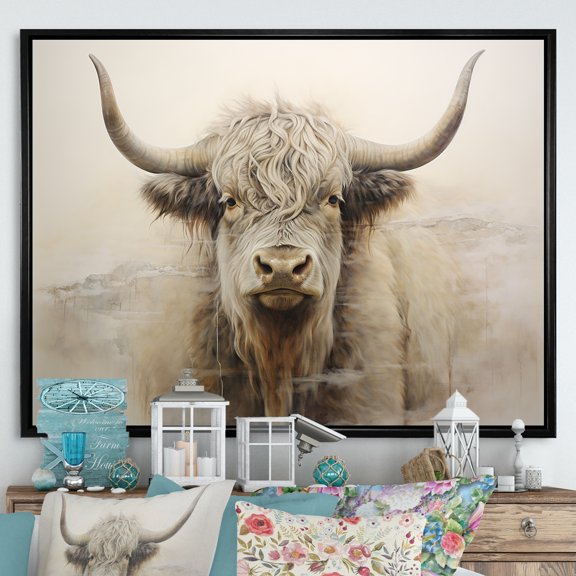 Designart "Minimalistic Beige Yak Art" Yaks Floater Framed Wall Art Prints