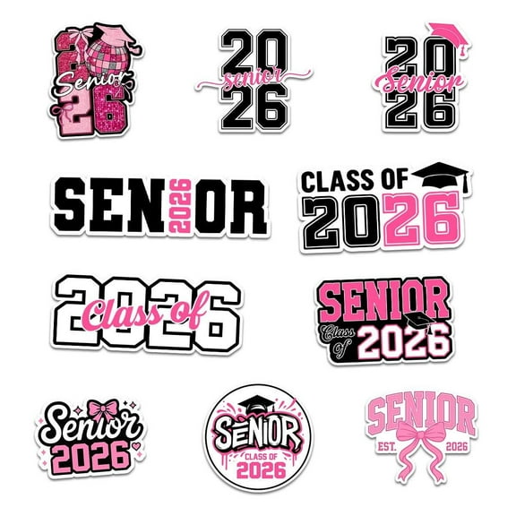 10 Pcs Class of 2026 Pink Graduation Stickers | Senior 2026 Vinyl Decals | Cute Gift for Grads, Scrapbook, Laptop & Water Bottles
