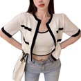 thumbnail image 1 of Conjunto de camiseta sin mangas de punto de dos piezas para mujer Conjunto de top casual elegante con bloques de color de manga corta con frente abierto, 1 of 8