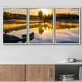 thumbnail image 2 of wall26 - 3 Piece Framed Canvass Wall Art - Sunrise Over The Lake with a Boat - Modern Home Art Stretched and Framed Ready to Hang - 16"x24"x3 White, 2 of 5