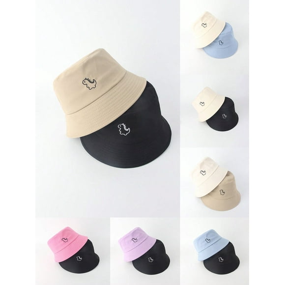 2pcs Women's Simple Fashionable Dinosaur Embroidery Bucket Hat For Spring & Autumn, Suitable For Couples & Daily Travel Outdoor Leisure Sports