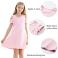 thumbnail image 4 of Stelle Girls Cold Shoulder Sundress Short Sleeve Solid Color Swing Casual Dresses,Tweens Cotton Comfy Shift Swing A-Line Midi Dress Loose Tunic Shirt Dress Skater Dress,Pink,4T, 4 of 8