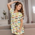 thumbnail image 3 of Wukai Colorful Mustache Print Women's Loose Short Sleeve Nightgown, Soft Sleep Dress for Comfortable Relaxation, Casual Lounge Wear, 3 of 6