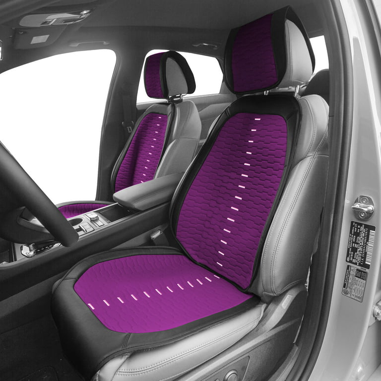 FH Group Universal Ultra Front Set Car Seat Cushions with Colorful (Purple) Stitching with Bonus Air Freshener
