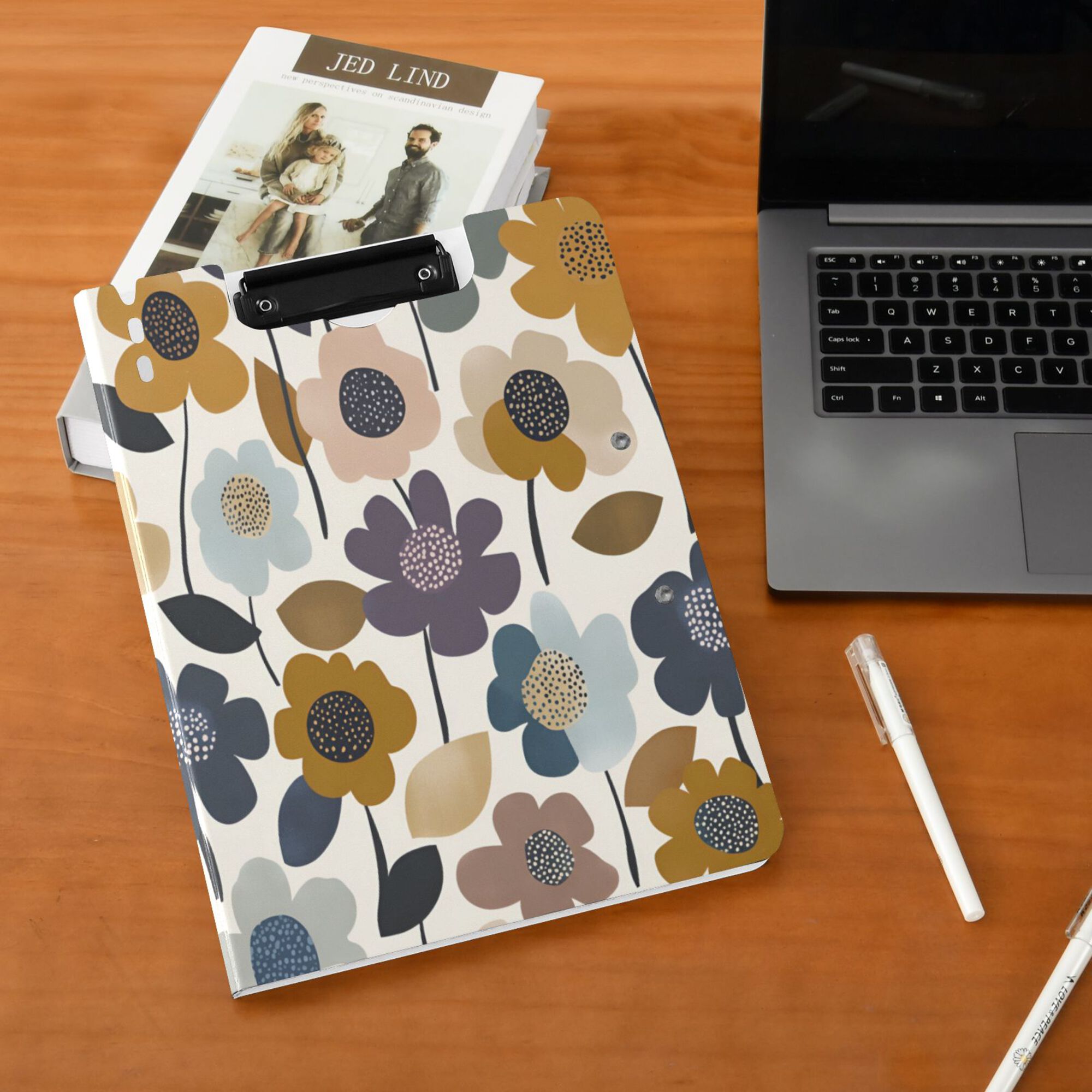 FORMRS A4 Clipboard Folder with Pen Holder Horizontal Foldable School Office Binder, Colorful Floral