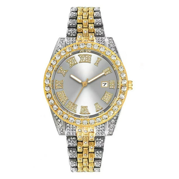 Reloj de cuarzo para mujer, reloj de pulsera de cuarzo con calendario romano y diamantes completos