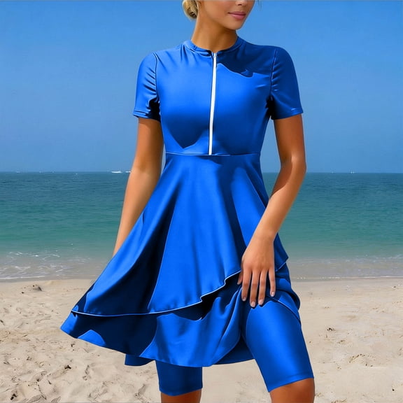 Haivin Women's Two Piece Swimsuit, Modest Solid Color Tankini with High Neck, Quick-Dry Athletic Swimwear for Beach Sports and Swimming
