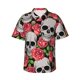 thumbnail image 1 of Balery Skull and Roses Camisas hawaianas de manga corta para hombre, camisas playeras de corte holgado, camisas de vacaciones con botones,Large, 1 of 7