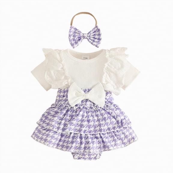 Yindaity Newborn Girl Dress Baby Girl Dress Romper Baby Romper Dress Flowers Embroidery Tulle Skirt Infant Girl Summer Clothes with Headband(0-3 Months,Purple)