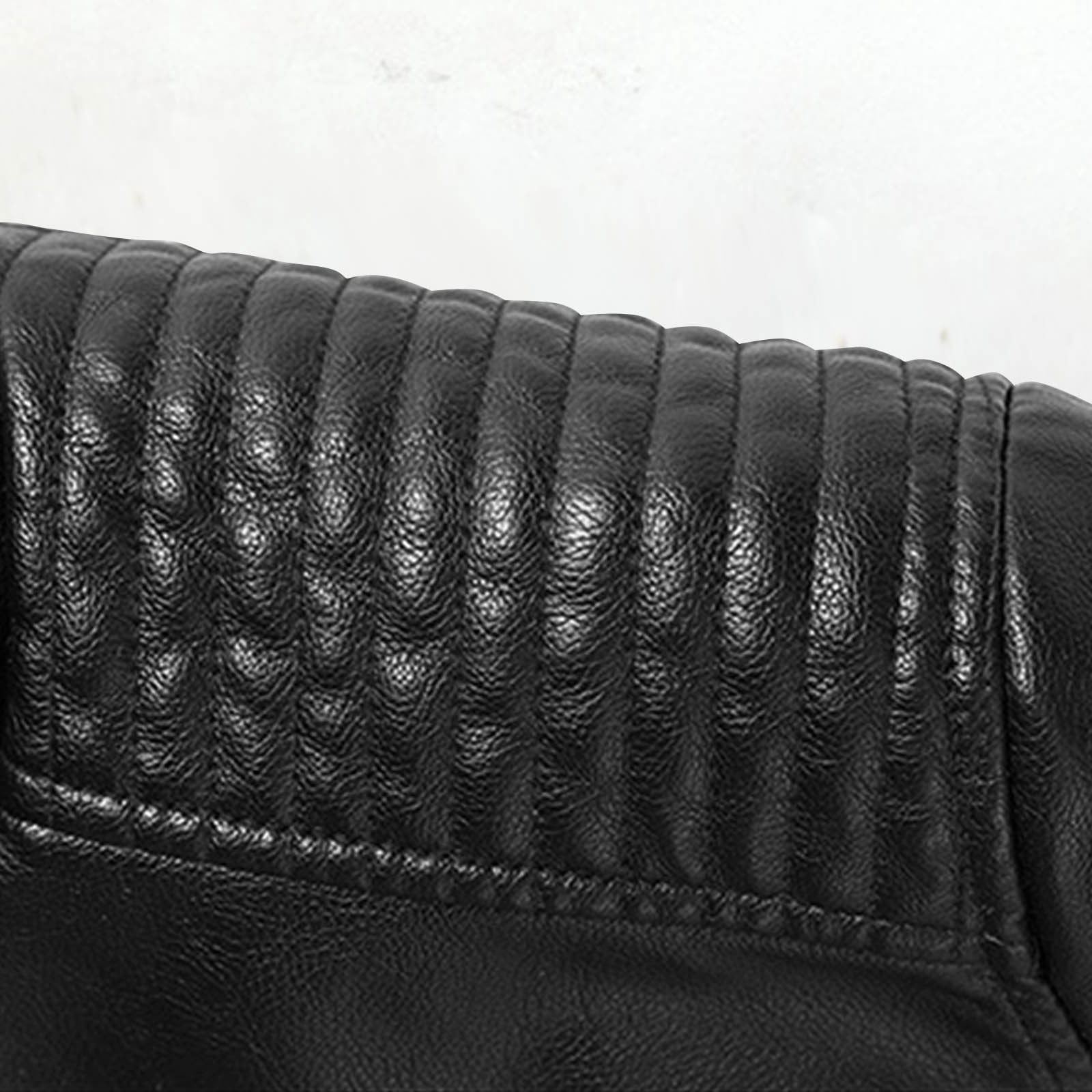 COSFO Motorcycle Jacket for Men Winter Black Faux Leather Outerwear with Pockets Long Sleeve Loose Fit Zip Up Stand Colla Mens Sport Coat