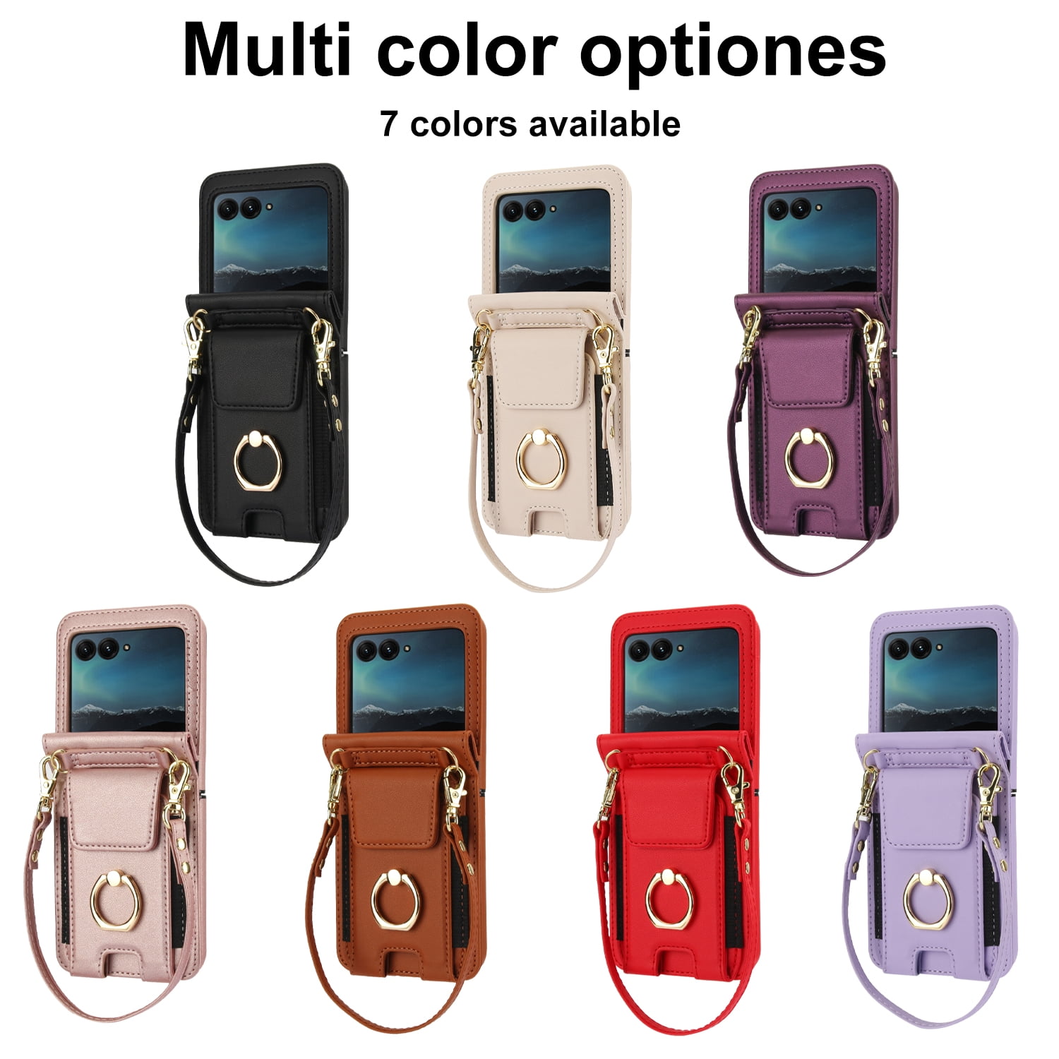 ELEHOLD Wallet Case for Motorola Razr 2024 ,Shockproof Leather Card Cash Slots Flip Kickstand Protective Wallet Case with Shoulder Strap / Lanyard for Motorola Razr 2024 ,Darkpurple