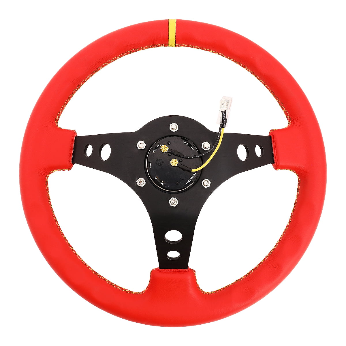 NRG 350mm Sport Leather Steering Wheel 2/" Deep White w//Yellow Mark /& 3 Spoke Ctr