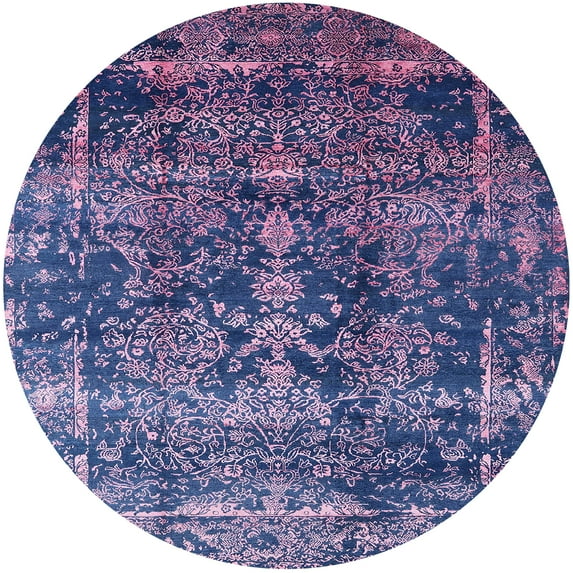 Ahgly Company Machine Washable Indoor Round Industrial Modern Blue Whale Blue Area Rugs, 7' Round