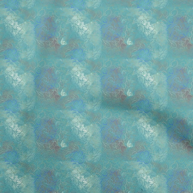 oneOone Tissu Velours Turquoise Vert Feuilles Matériel de Robe Tissu Imprimé Tissu au Mètre 58 Pouces de Large