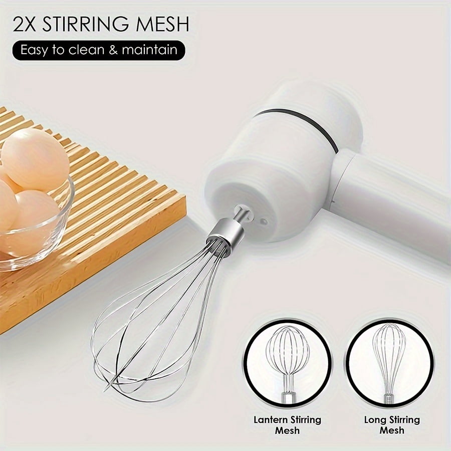 USB Rechargeable Cordless Hand Mixer, 3-Speed Electric Whisk with 304 Stainless Steel Beaters & Balloon Whisk for Baking Cakes, Cookies, Butter Tarts