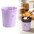 thumbnail image 2 of LAIOWEI Mini Wastebasket, Small Trash can, Plastic Garbage Can, Hollow Flower Shape Plastic Lidless Round Garbage Container Bin for Bathroom, Kitchen, Bedroom, Home Office, College Dormitory Purple, 2 of 6