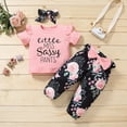 thumbnail image 2 of Mercatoo Toddler Clothes Baby Girl's Outfits Letter Print Short Sleeve Floral Pants Hairband 3PCS Set New Baby Bundle, 2 of 8
