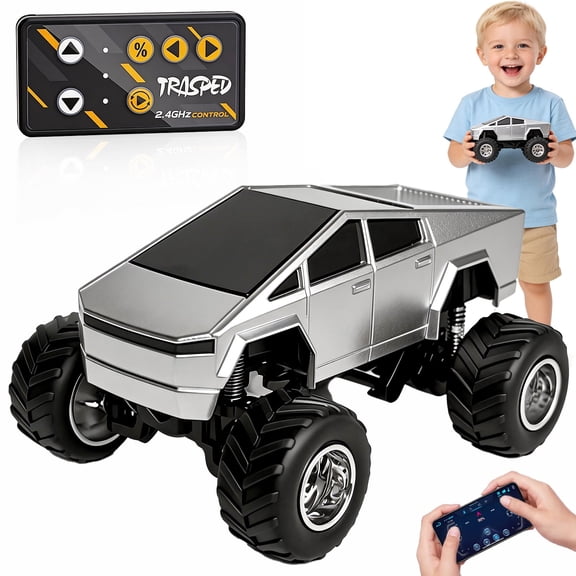 Aijohnny Mini Rc Truck, 1:64 Scale Alloy Shell Truck Remote Control Car with Lights, 2.4Ghz & APP Remote Control, Speed & Steering Adjustable, Birthday Gifts for Kids 3-12 Year Old