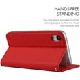 thumbnail image 2 of iPhone XR Genuine Cowhide Leather Wallet Case,Headset Winder,Flip Folio Magnetic Closure,Card Holder Slots,Kickstand,Cash Pockets Wrist Strap Cover Case for iPhone XR,6.1",Red, 2 of 17