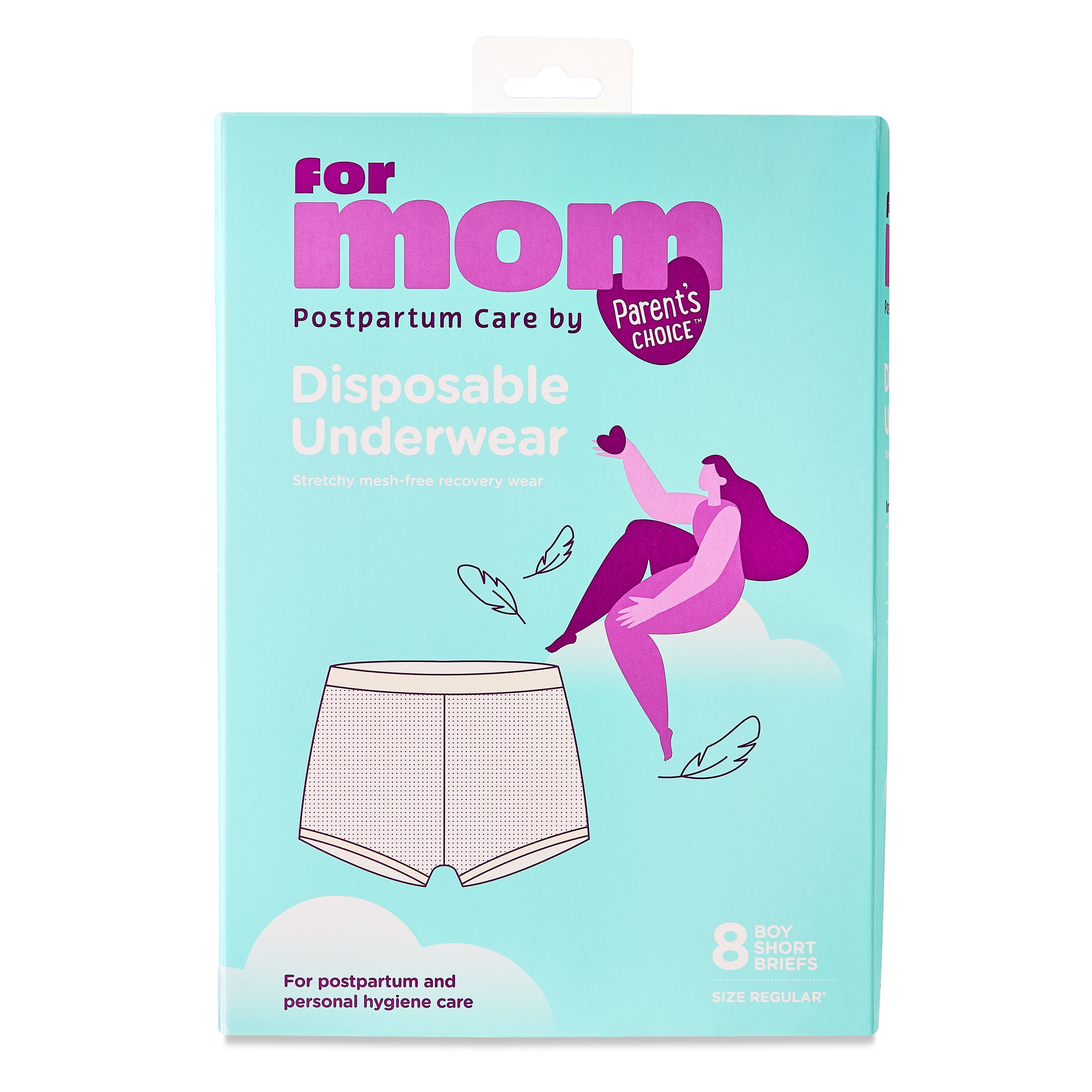 (2 pack) Parent's Choice Disposable Postpartum Underwear for Women, High Waist & Regular Size (Waist 28" to 42" Stretched), 8 Count