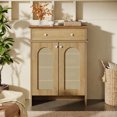thumbnail image 5 of Finmind 43.3" Tall Shoe Cabinet with 2 Doors, 4-Tier Farmhouse Shoe Rack with Drawer and Adjustable Shelves, for Entryway, Bedroom, Natural & Walnut, 5 of 9