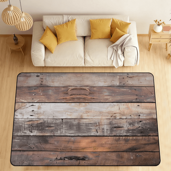 CURLYOOT Old Barn Door Wooden Pattern Area Rugs for Living Room Bedroom, 4' 10" x 6' 8" Washable Rug, Floor Carpet with Non Slip Backing for Dining Room Indoor