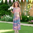 thumbnail image 4 of Uourmeti Pink Axolotl Floral Print Dress for Girls Short Sleeve Loose Casual Holiday Dresses Elegant Maxi Floor Length A-Line Dress, Size 9-10 Years, 4 of 7