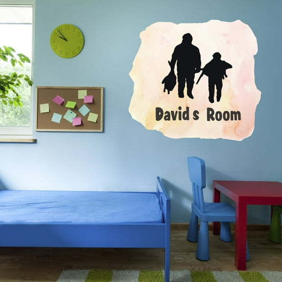 Personalized Sports Wall Decals for Boys Room - Dad And Boy Hunting For Geese Boys Bedroom With Easy Installation Instructions Custom Name Sticker - Size: 10 In x 9 In