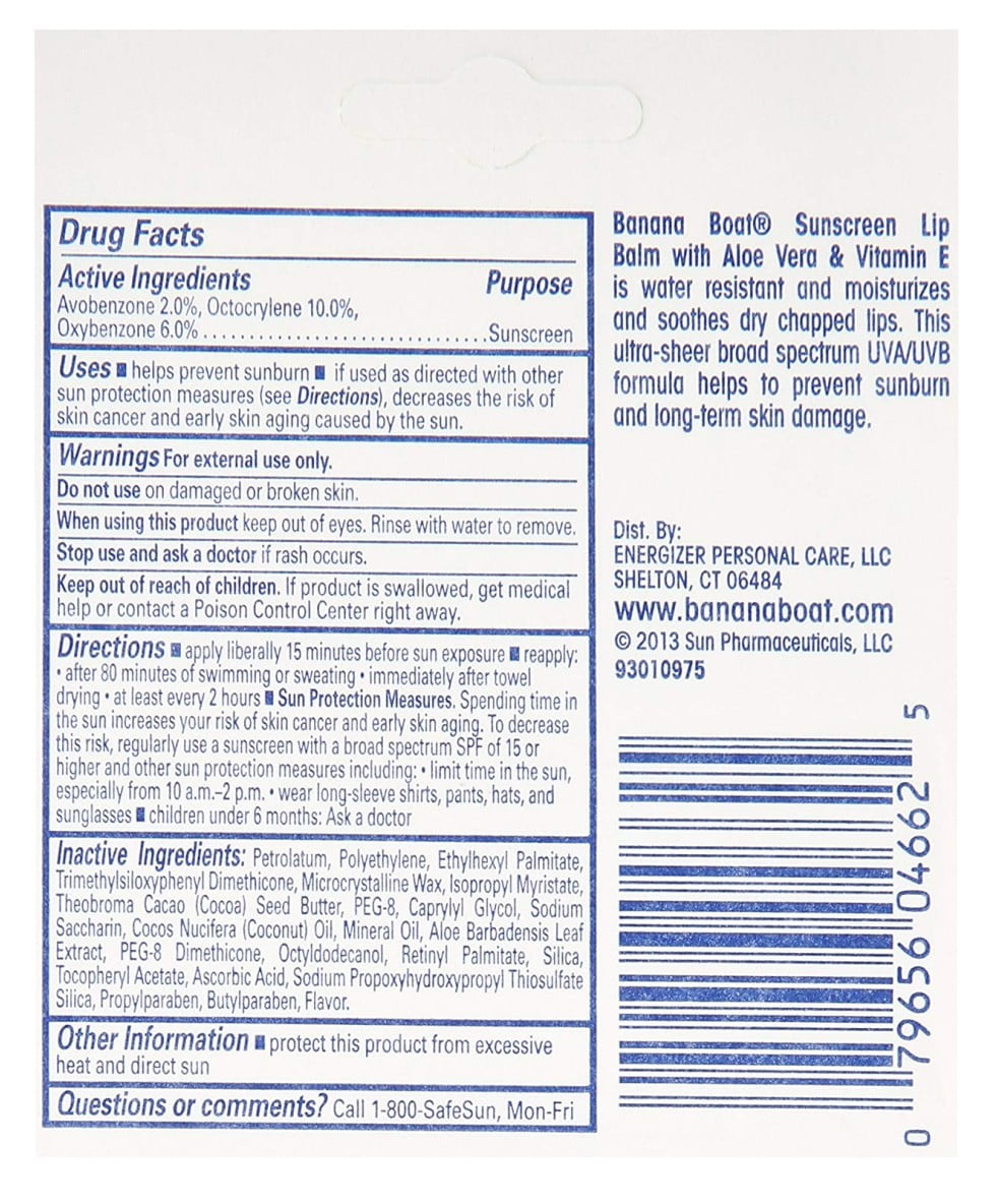 Banana Boat Spf#45 Lip Balm Sunscreen 0.15 Ounce (Pack of 10)