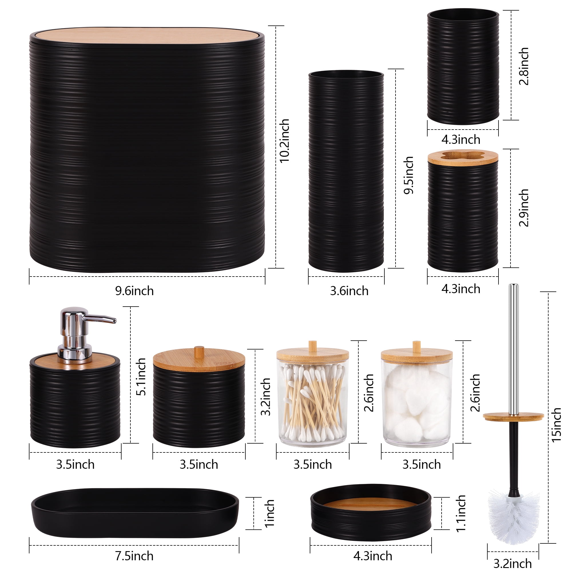 Bathroom Accessory Set,10 PCS Bathroom Set with Trash Can,Toothbrush Holder,Soap Dispenser,Toothbrush Cup,Vanity Tray,Soap Dish,Toilet Brush,Qtip Holders