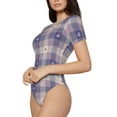 thumbnail image 2 of KLL Women 's Crew Neck Bodysuit Jumpsuits Heart Check Plaid Print Short onesies Stretch T Shirts, 2 of 7