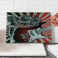 thumbnail image 2 of Music Cutting Board, Music Old Fashioned Speaker Loudspeaker Geometrical Striped Background, Decorative Tempered Glass Cutting and Serving Board, Small Size, Burgundy Beige Grey, by Ambesonne, 2 of 5