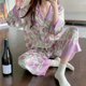thumbnail image 3 of Pijama de verano con solapa de tulipán morado para mujer, ropa de dormir dulce para el hogar, ropa de dormir de moda, suave satén de seda, ropa de dormir coreana de lujo, 3 of 6