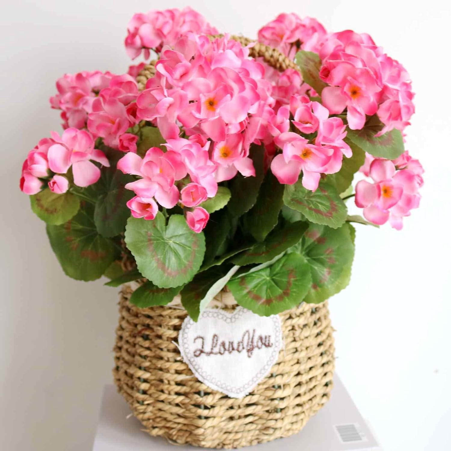 Artificial Flowers Geranium Bush Begonia Silk Flowers for Outdoor Indoor Artificial Plant Flowers for Patio Lawn Garden Decor (4PCS Red)