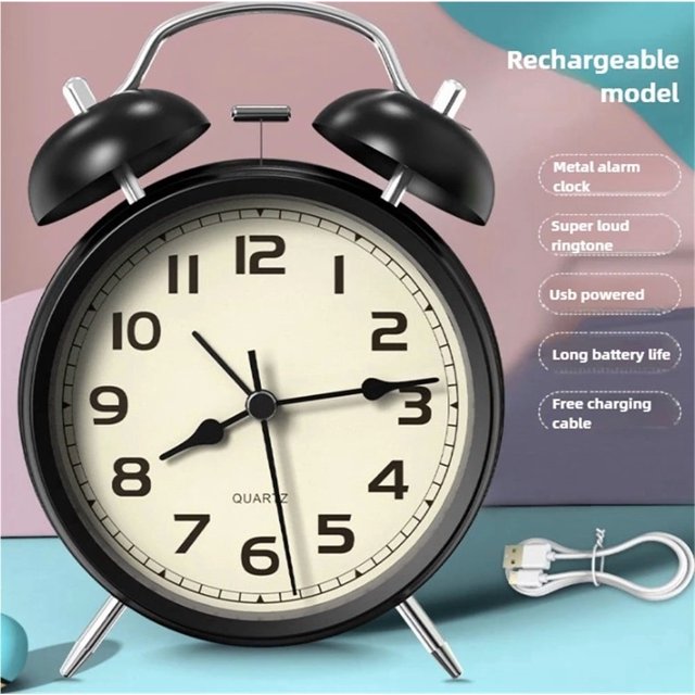 Silent Non-Ticking Analog Quartz 4 Inches Battery Operated Twin Bell Loud Alarm Clock with Backlight for Bedroom