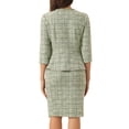 thumbnail image 3 of Conjunto de traje de tweed de 2 piezas para mujer INSPIRE CHIC, chaqueta de botones de manga 3/4 y falda lápiz, verde XL, 3 of 6