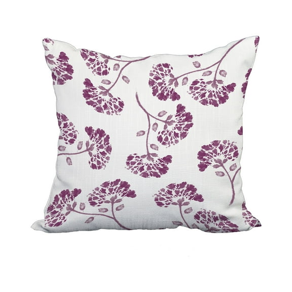 18 x 18 Inch April Purple Floral Print Decorative Polyester Throw Pillow with Linen Texture