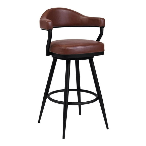 Armen Living Justin 30" Modern Metal Swivel Bar Stool in Black/Vintage Coffee