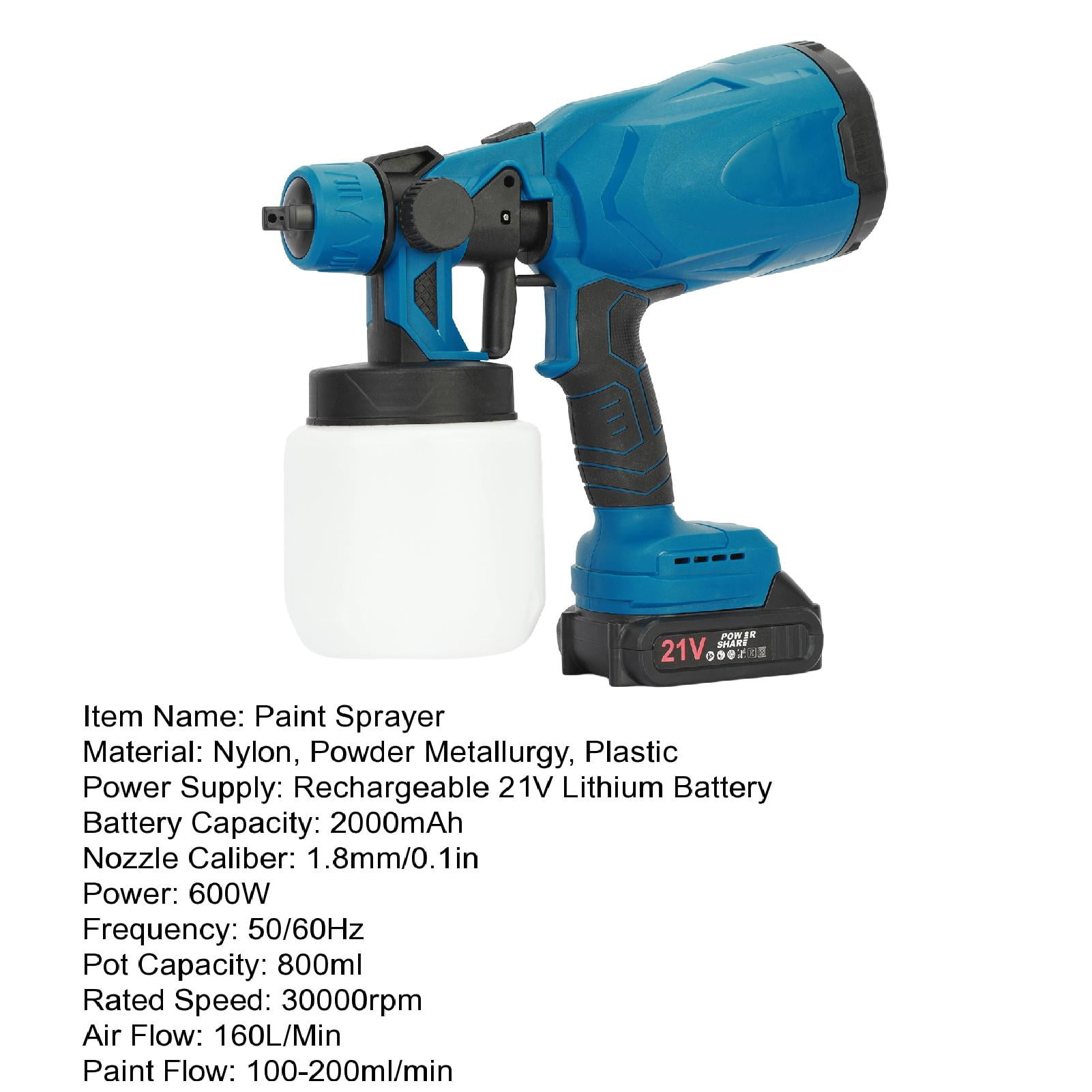 Thehsnt 600W Cordless Electric Paint Sprayer - 800mL Tank & 21V 2000mAh Battery, 3 Spray Patterns (H/V/Circle) for Furniture/Walls/Cars, 30000RPM Motor - 11”x9.5” Compact Design
