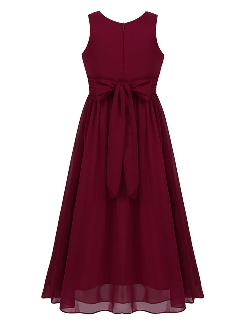 Iefiel Big Girls Juniors Chiffon Wedding Bridesmaid Dress Tweens Empire Waist Party Flower Girl Dress Burgundy 10, Girl's, Blue