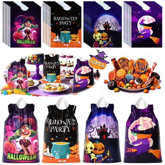 Cirlces 52 Pcs Halloween Treat Bags,Halloween Small Drawstring Candy Bags Goodie Bags Trick or Treat Bags Gift Bags 7.3* 5.8inches