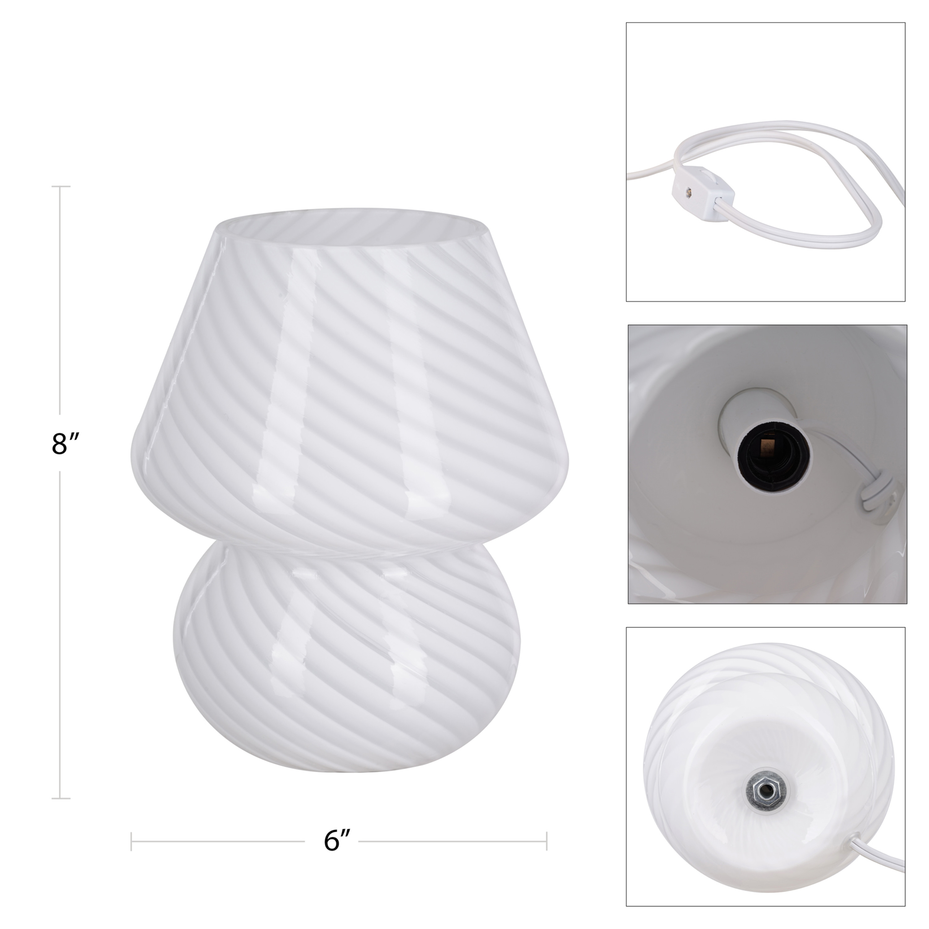 8" Glass Mushroom Lamp, White Stripe, Glossy Finish - image 4 of 12