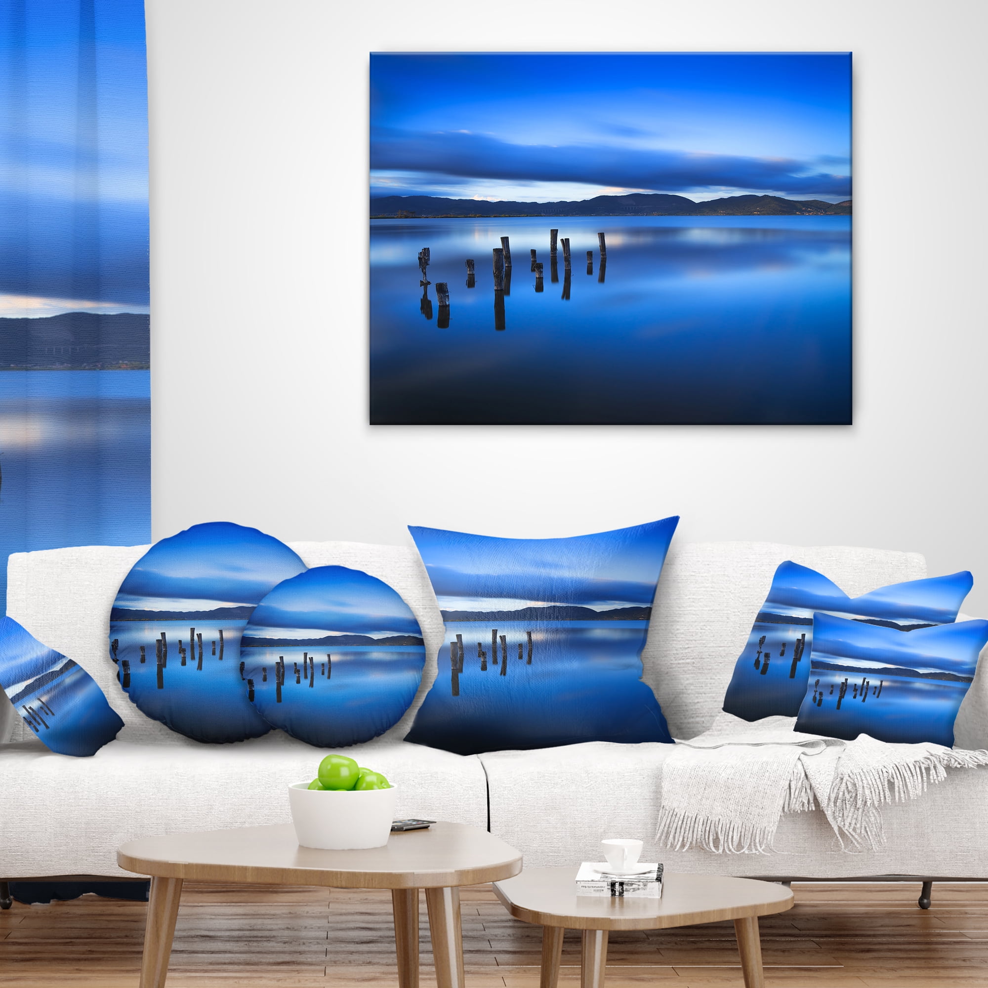 Designart Blue Clouds at Evening - Seascape Throw Pillow - 16x16