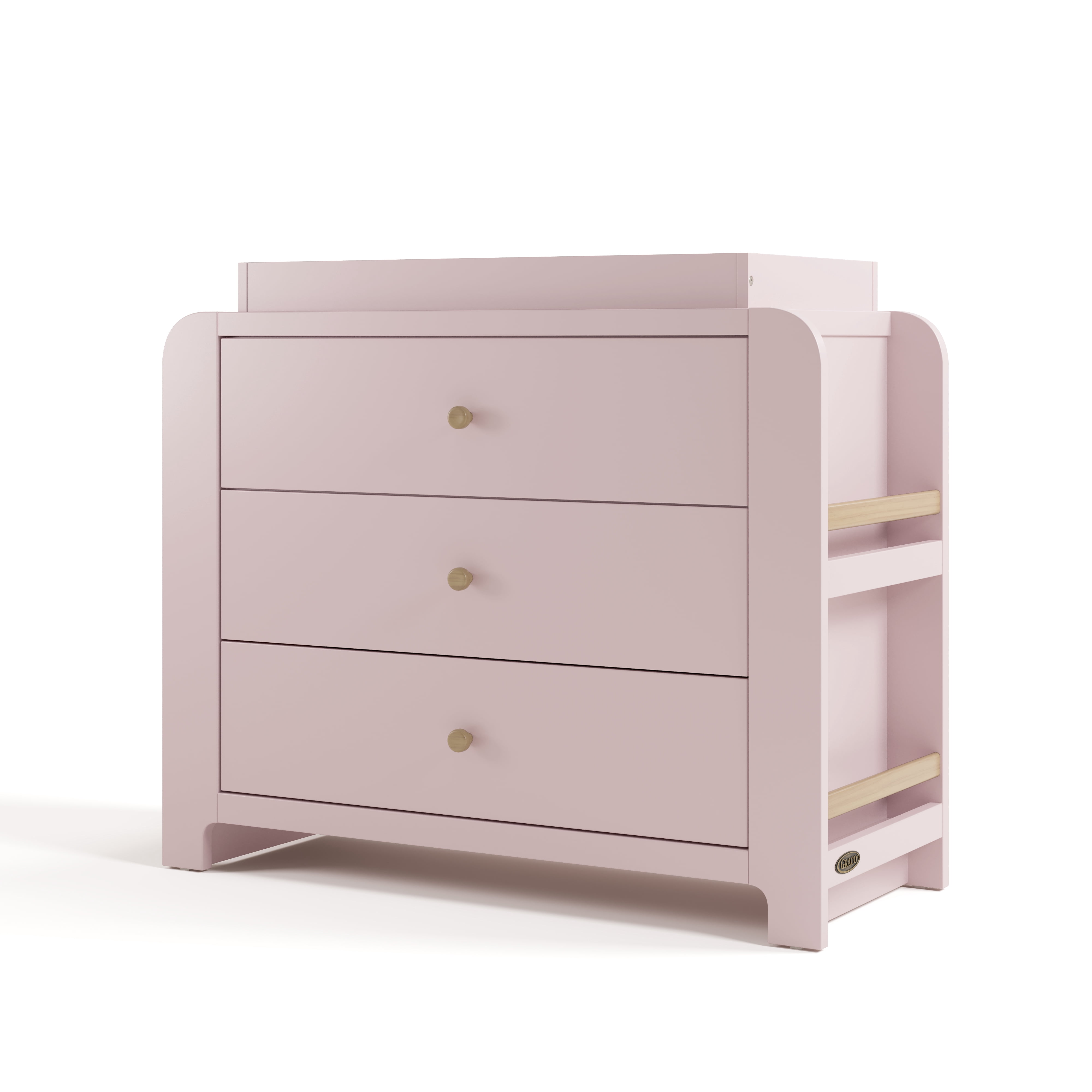 Graco Read-with-Me 3 Drawer Chest with Bookshelves and Removable Changing Topper, Blush with Driftwood