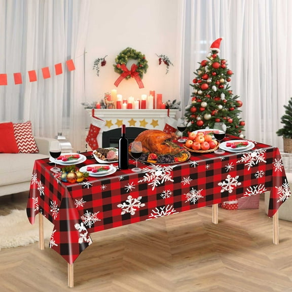 WYBXZ Christmas Disposable Tablecloths, Checkered Plaid Party Tablecloth Decorations, Plastic Red and Green Xmas Rectangle Table Cover for Christmas Winter Holiday Party Supplies