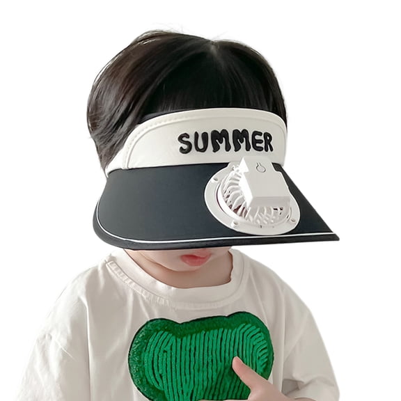 Happydeer Summer Children Sun Hat with Mini Cooling Fan Empty Top Wide Brim Visor Hat Hiking Travel Sunscreen Hat Girls Boys Outdoor Sun Protection Accessories